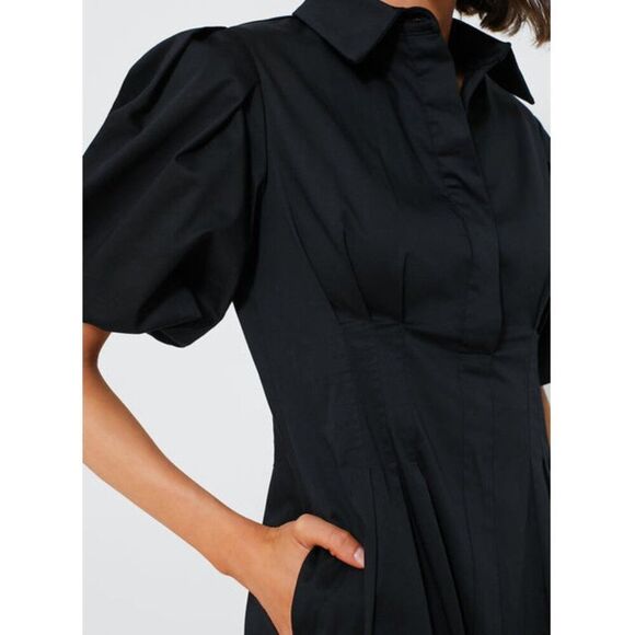 TUCKERNUCK- S -  Black Delaney Puff Sleeve Fit & Flare Pleated Maxi Dress $228 - Picture 6 of 8